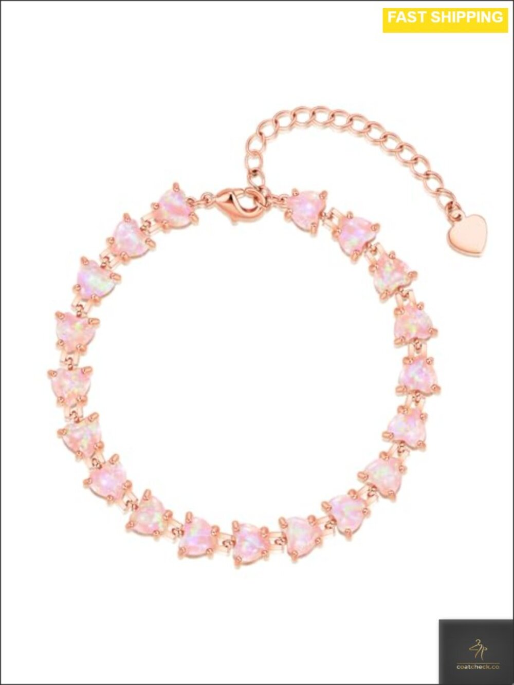 14k Rose Gold Plated Opal Tennis Bracelet Adjustable Heart Bracelet